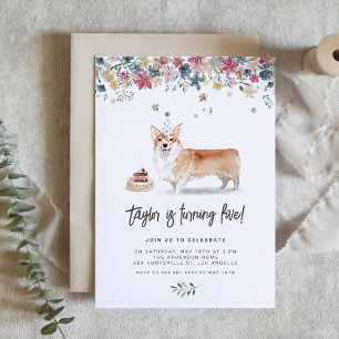 Vintag Watercolor Corgi Hund Geburtstagsparty Einladung