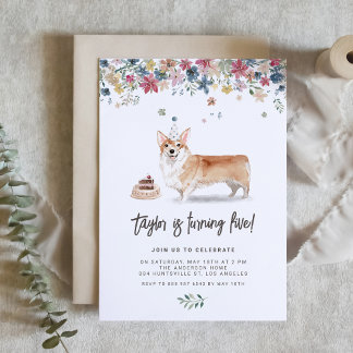Vintag Watercolor Corgi Hund Geburtstagsparty Einladung
