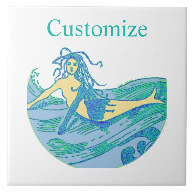 Vintag Waveriding Mermaid Thunder_Cove Fliese (Vorderseite)