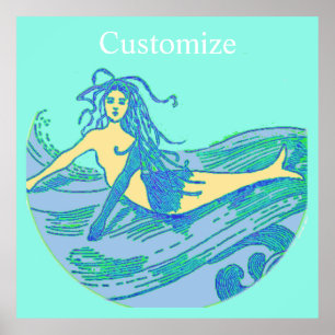 Vintag Waveriding Mermaid Thunder_Cove Poster