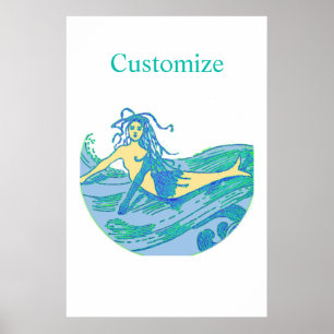 Vintag Waveriding Mermaid Thunder_Cove Poster