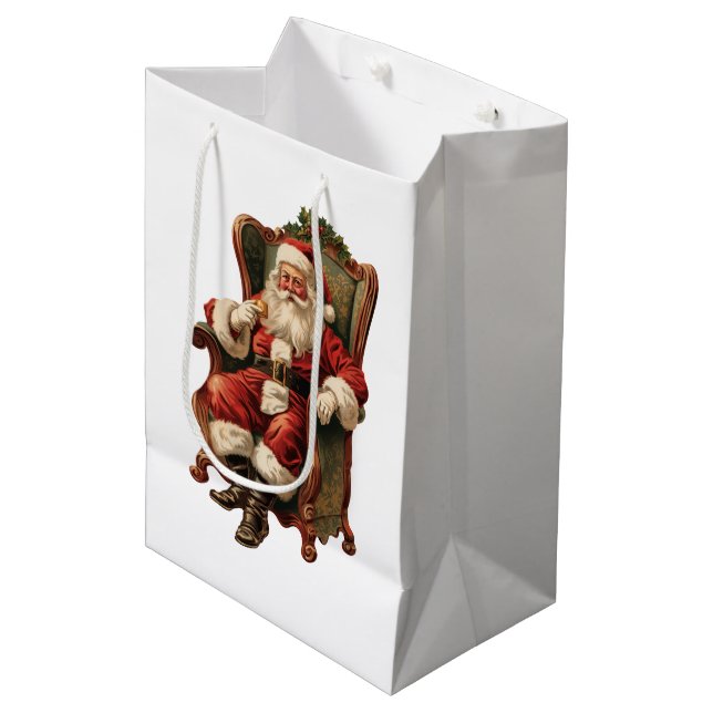 Vintag Weihnachten Mittlere Geschenktüte (Vorderseite Schrägansicht)