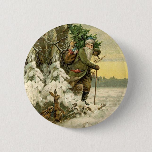 Vintag Weihnachten Viktorianischer Urlaub Button (Vorderseite)