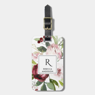 VINTAG WEISS, BLUSH PINK BURGUNDY PROTEA FLORAL GEPÄCKANHÄNGER