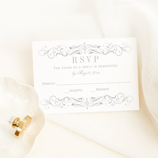 Vintag-Weiß- und Silbergrau-Blüh RSVP Karte (Von Creator hochgeladen)