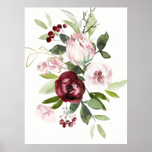 Vintag weißes Rosa Burgundy Protea Floral Poster
