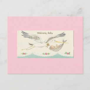 Vintag "Welcome, Baby" mit Stork Postkarte