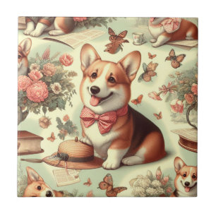 Vintag Welsh Corgi Cardigan Illustration Fliese