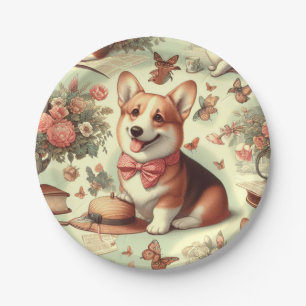 Vintag Welsh Corgi Cardigan Illustration Pappteller