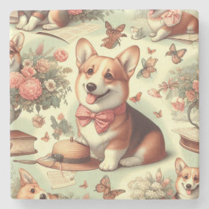 Vintag Welsh Corgi Cardigan Illustration Steinuntersetzer