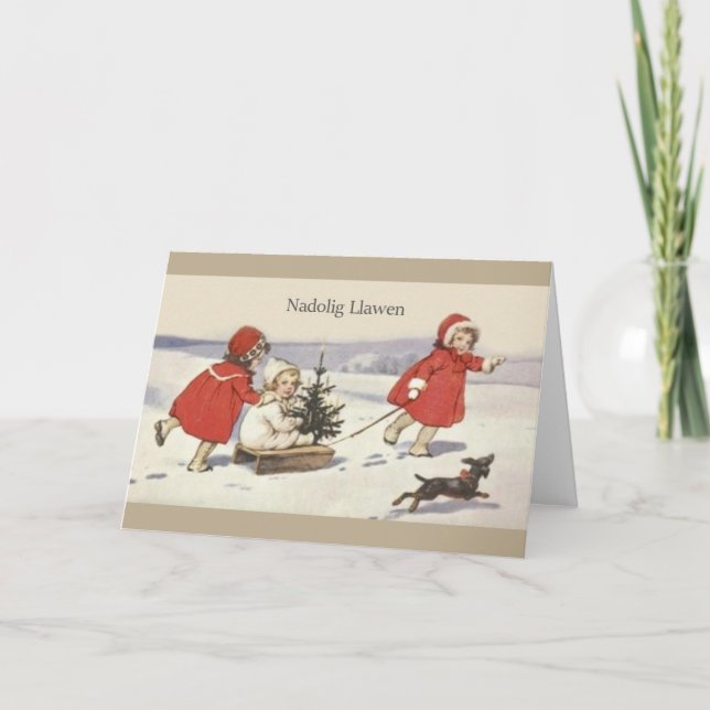 Vintag Welsh Nadolig Llawen Weihnachtskarte Feiertagskarte (Vorderseite)
