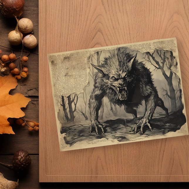 Vintag Werewolf Halloween Decoupage Postkarte (Von Creator hochgeladen)