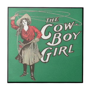 Vintag Western Cowboy Girl Roping Fliese