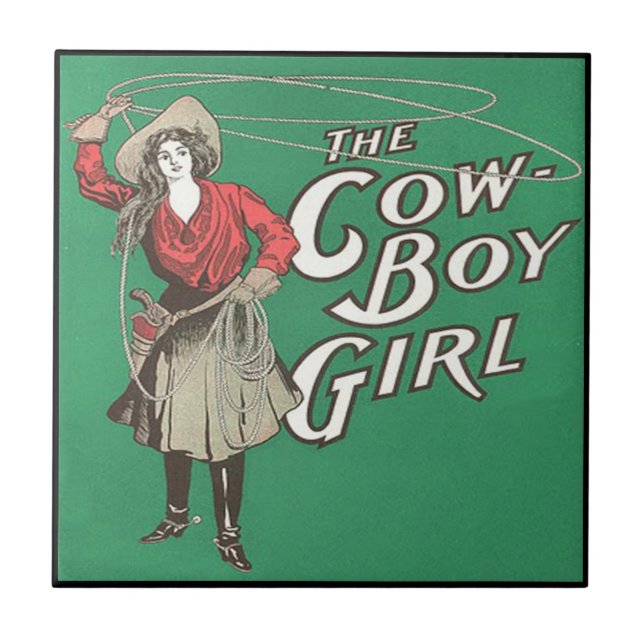 Vintag Western Cowboy Girl Roping Fliese (Vorderseite)
