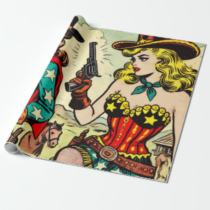 Vintag Western Cowgirl Comicen Geschenkpapier