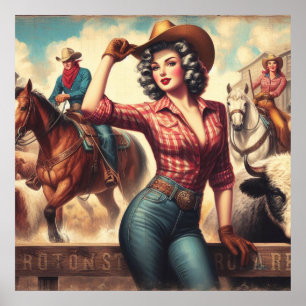 Vintag Western Cowgirl Poster
