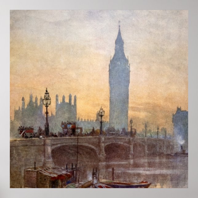 Vintag Westminster Bridge Big Ben London England Poster (Vorne)