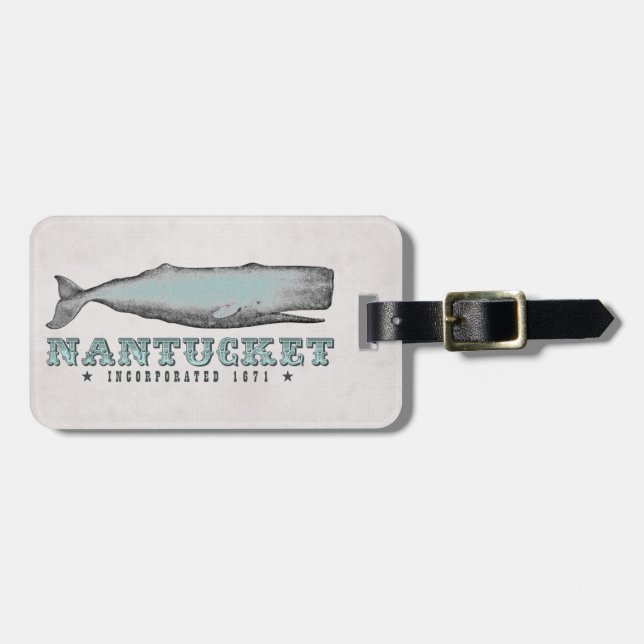 Vintag Whale Nantucket MA Inc 1671 Gepäckanhänger (Vorderseite horizontal)
