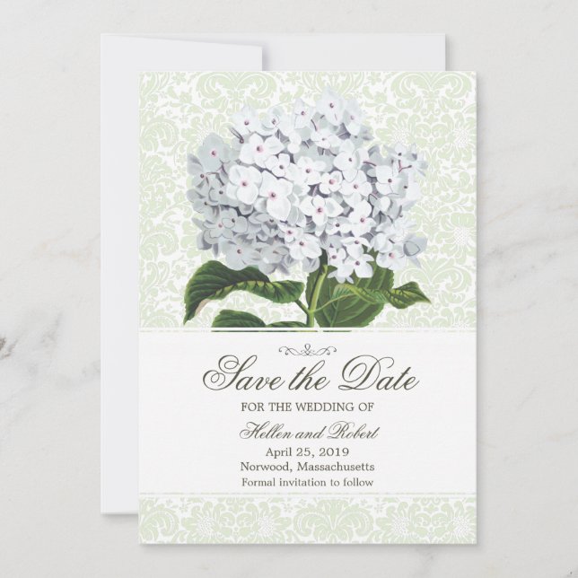 Vintag-White-Hydrangea Save the Date (Vorderseite)