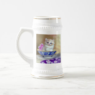 Vintag White Kitten Illustration Bierglas