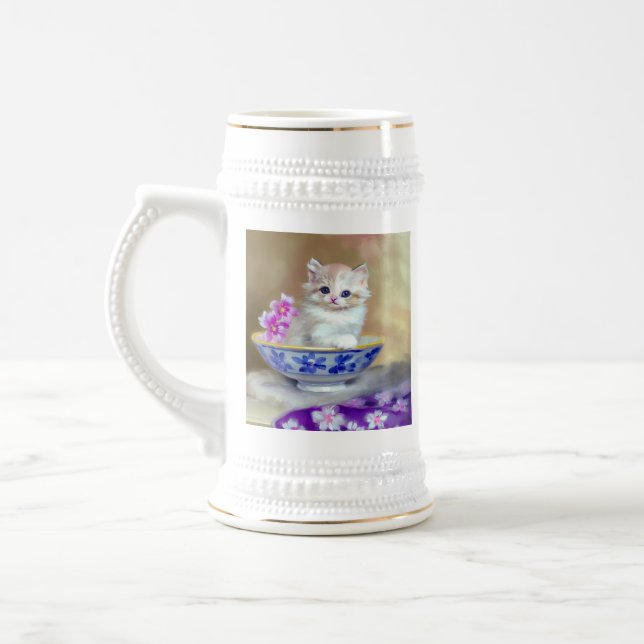 Vintag White Kitten Illustration Bierglas (Links)