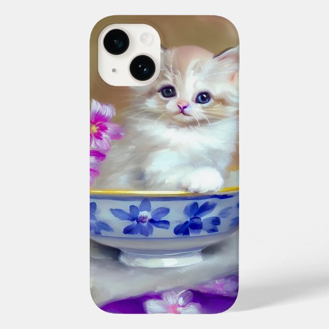 Vintag White Kitten Illustration Case-Mate iPhone Hülle (Rückseite)