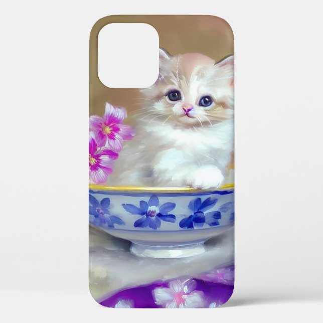 Vintag White Kitten Illustration Case-Mate iPhone Hülle (Rückseite)