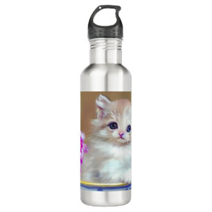 Vintag White Kitten Illustration Edelstahlflasche