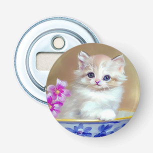 Vintag White Kitten Illustration Flaschenöffner