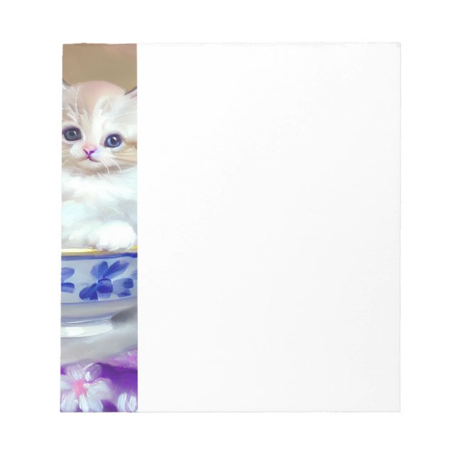 Vintag White Kitten Illustration Notizblock (Vorderseite)