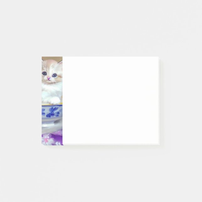 Vintag White Kitten Illustration Post-it Klebezettel (Vorderseite)