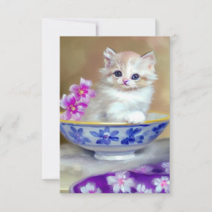 Vintag White Kitten Illustration RSVP Karte