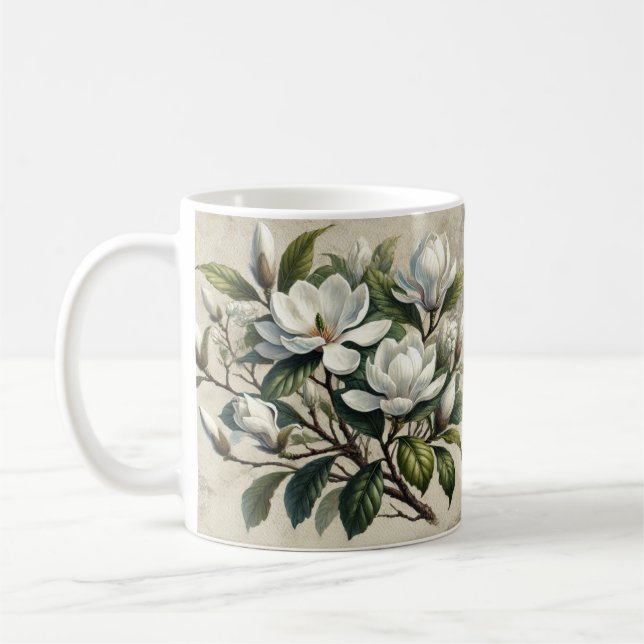 Vintag White Magnolia Botanical Kaffeetasse (Links)