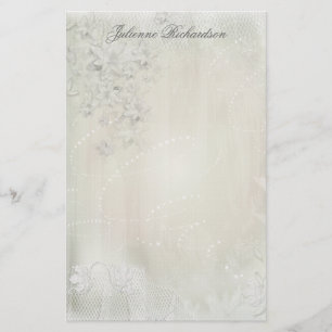 Vintag White on White Floral Grunge Stationery Briefpapier