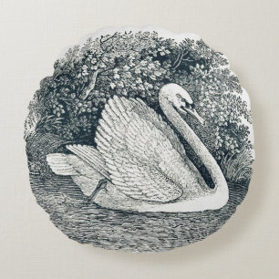 Vintag White Swan von Thomas Bewick Rundes Kissen
