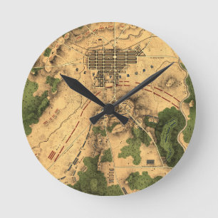 Vintag wiederhergestellte Karte der Schlacht von G Runde Wanduhr