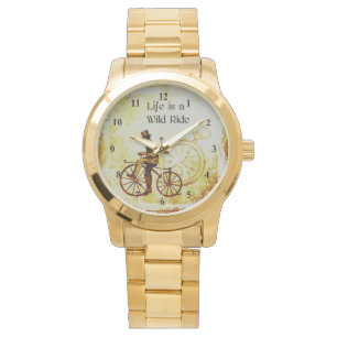 Vintag Wild Ride Steampunk Bicycle Collage Armbanduhr