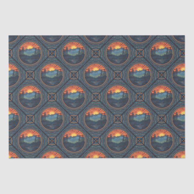 Vintag Wilderness Sunset Mandala Geometric Tile Seidenpapier (Vorderseite)