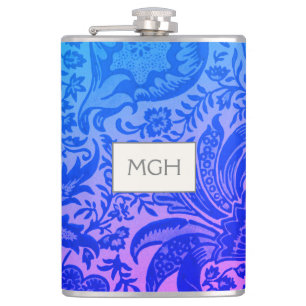 Vintag William Morris Blue Pink Botanischer Kolben Flachmann