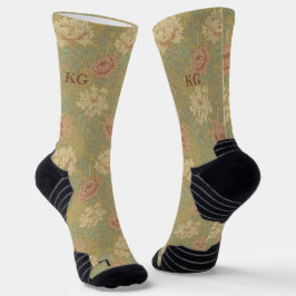 Vintag William Morris Blue Rust Chrysanthemum Socken