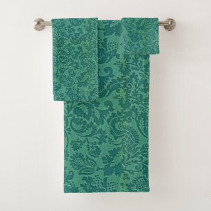Vintag William Morris floral Pattern Green Badhandtuch Set