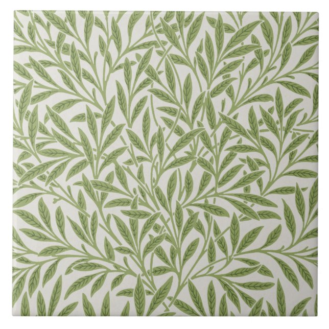 Vintag William Morris Green Willow Blätter Pattern Fliese (Vorderseite)