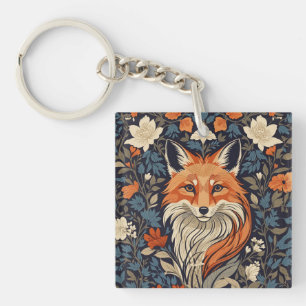 Vintag William Morris Inspirierte Floral Red Fox Schlüsselanhänger