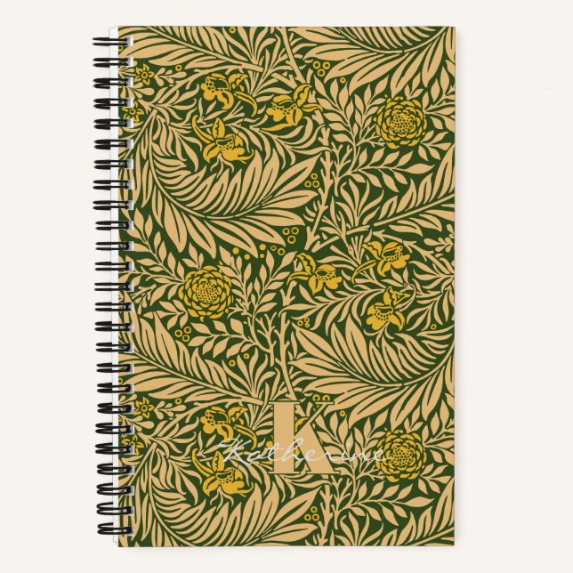 Vintag William Morris Larkspur Pattern Monogram Notizbuch (Vorderseite)