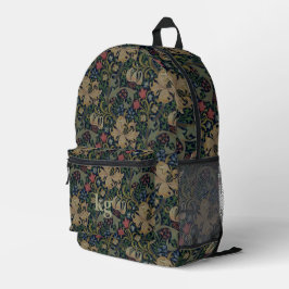 Vintag William Morris Navy Blue Red Chrysanthemum Bedruckter Rucksack
