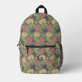 Vintag William Morris Navy Blue Red Chrysanthemum Bedruckter Rucksack