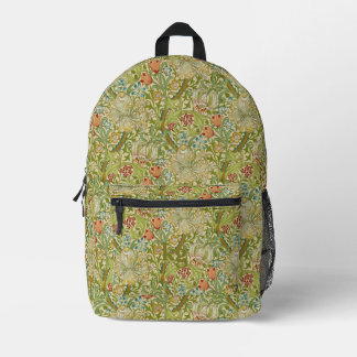 Vintag William Morris Navy Blue Red Chrysanthemum Bedruckter Rucksack