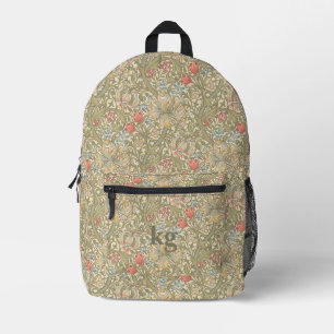 Vintag William Morris Navy Blue Red Chrysanthemum Bedruckter Rucksack