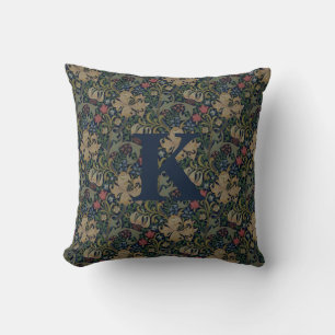 Vintag William Morris Navy Blue Red Chrysanthemum Kissen