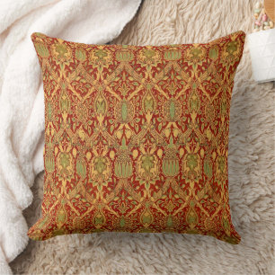 Vintag William Morris Pattern Red Turquoise Gold Kissen